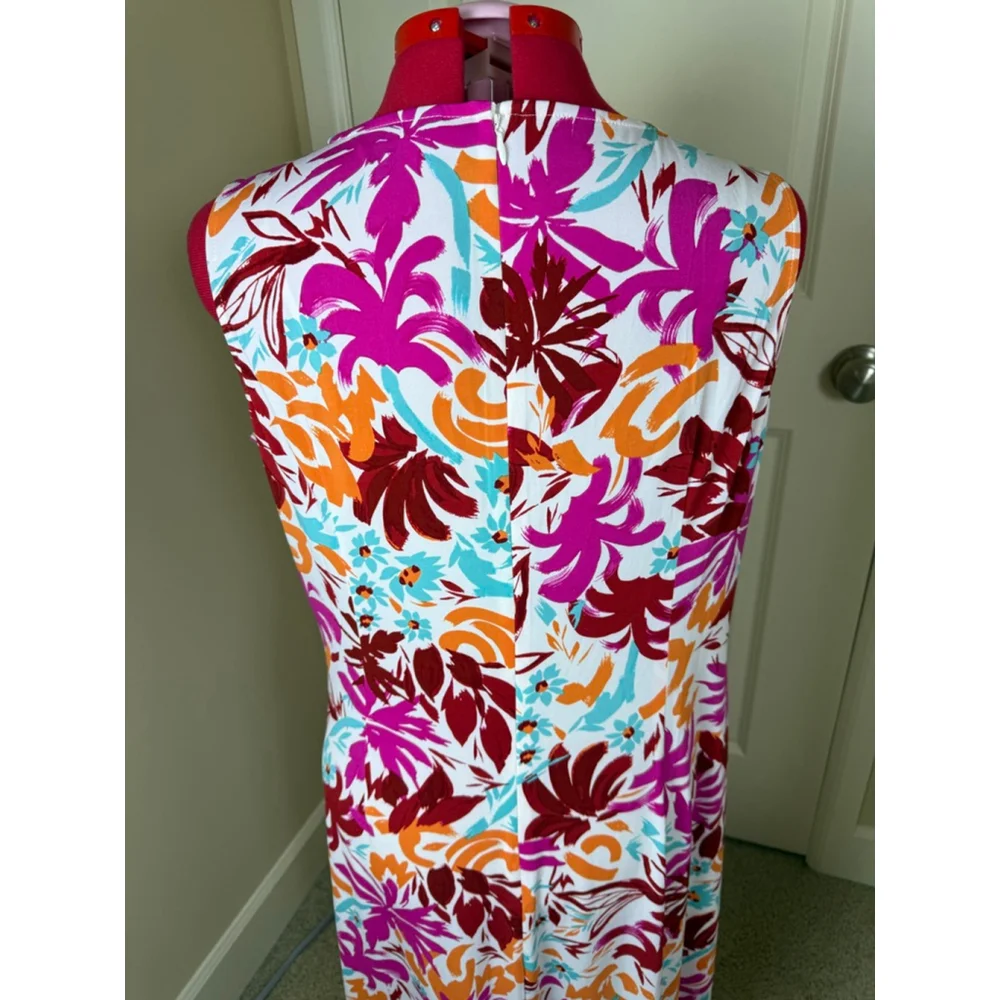 NWOT Women's Maggy London Plus 16W White Floral Fuchsia Sleeveless Midi Dress